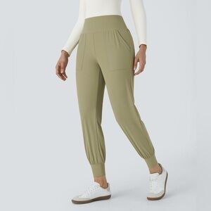 NEW Halara Joggers Womens Green High Waisted Stretch Side Pocket Casual Size XL